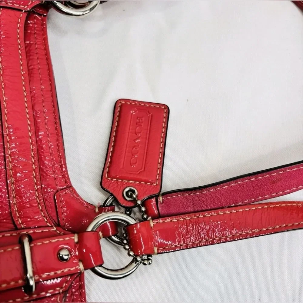 Coach Designer Gallery Embossed Pink Red Leather Tote Bag Purse Handbag